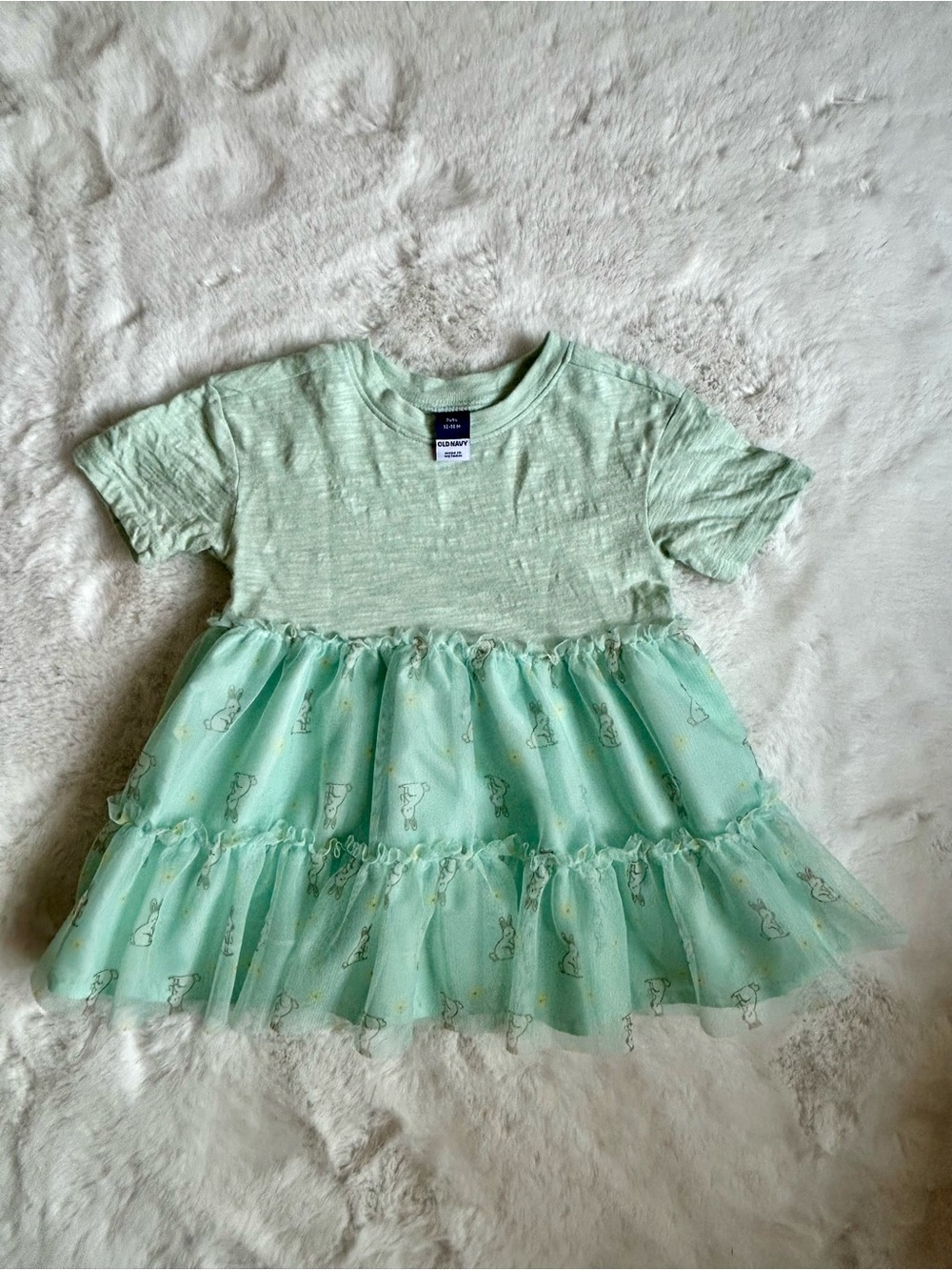 Old Navy Bunny Rabbit Mint Green Layered Tulle Kids Dress 12-18 MOS